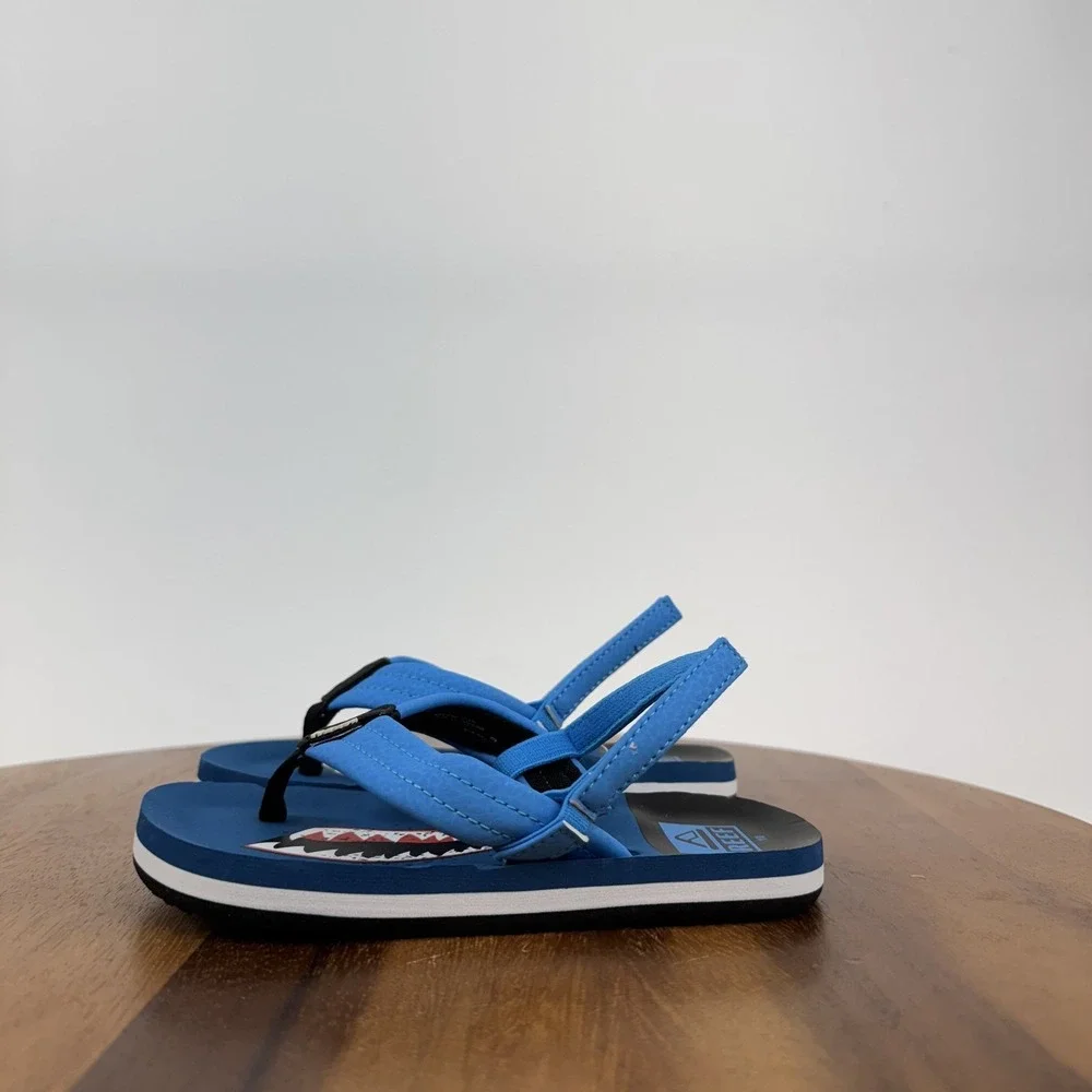 New Little Kids Reef Little Ahi Slip On Water Flip Flops Blue Shark Size 10 C‎
